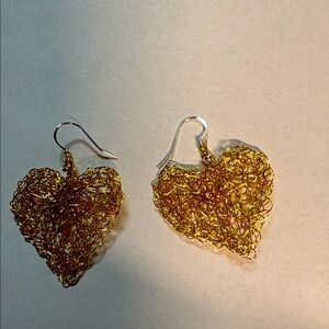 Golden Heart Crochet Earrings.Handmade.